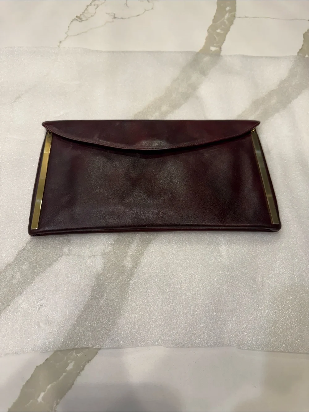 Susan Gail Woman’s  Envelope Clutch - Dark Burgundy W/ Gold Trim Genuine Leather